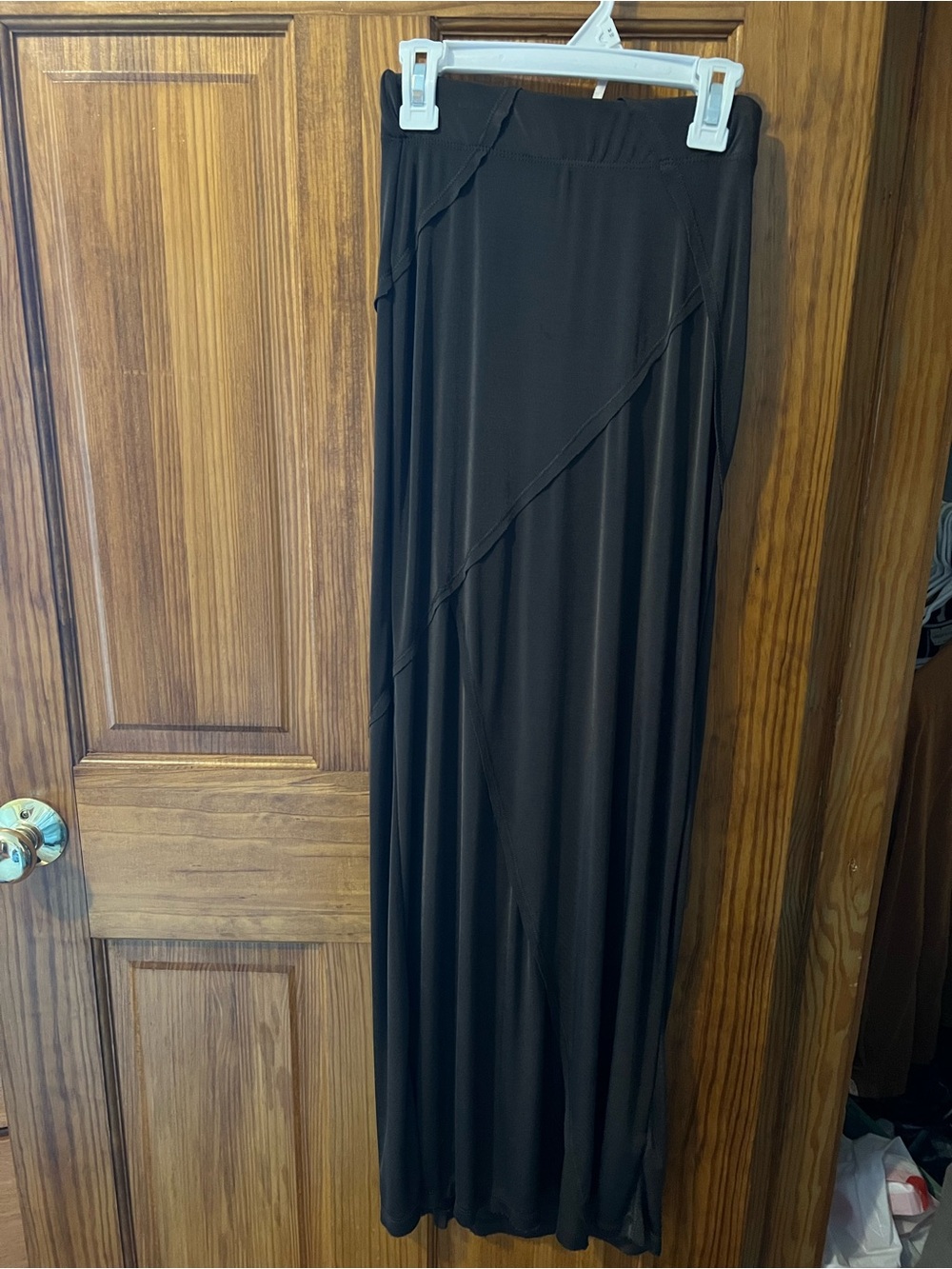 Classic Brown Maxi Skirt - Women's Elegant Panel Detail
